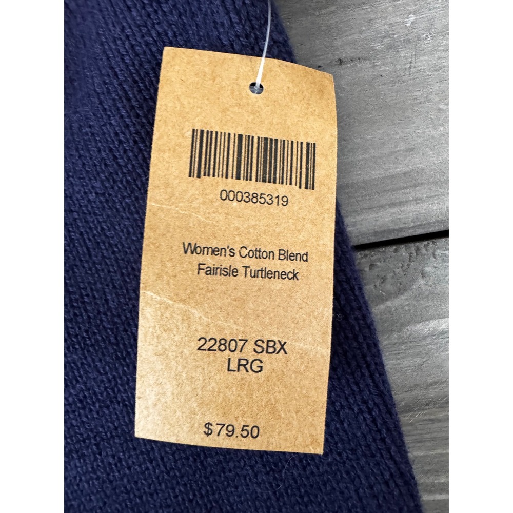 NWT Duluth‎ Trading Co Thick Fairisle Turtleneck Sweater Navy Red Women's Size L - Picture 6 of 8
